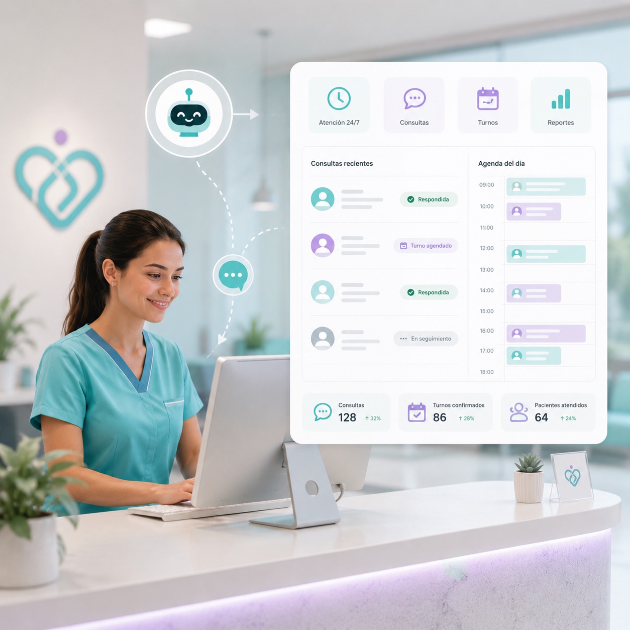 Recepción médica con atención automática por WhatsApp y panel GestyTurnos