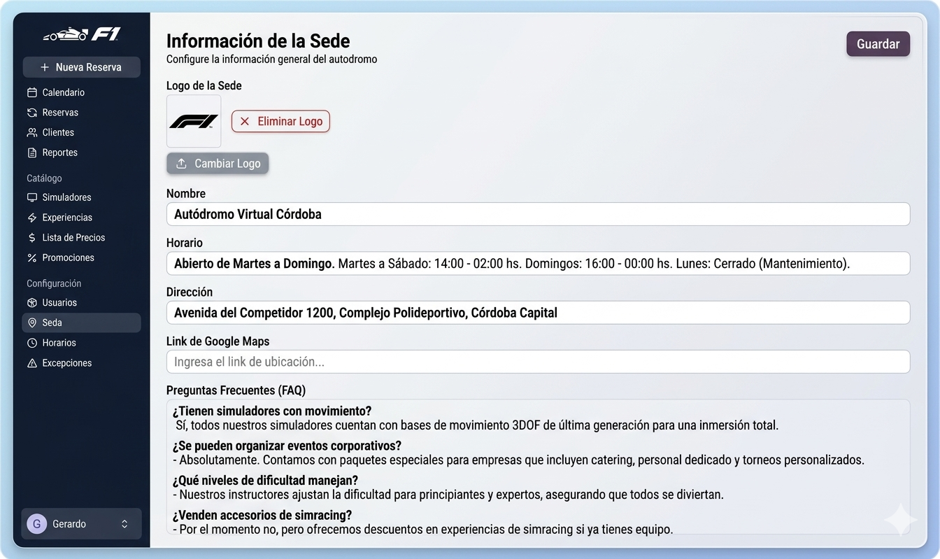 Configuración de sede en GestyTurno