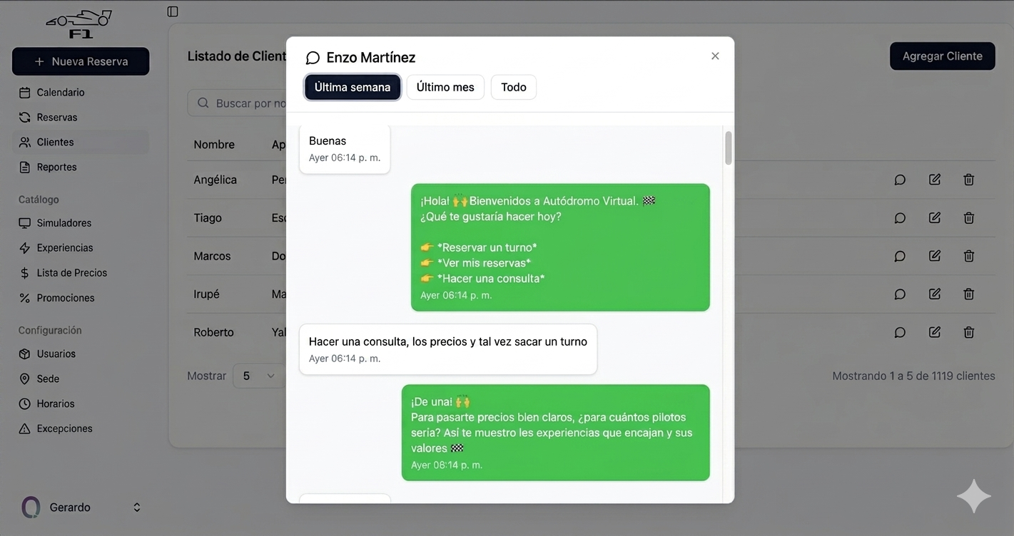 Vista de conversación WhatsApp en GestyTurno